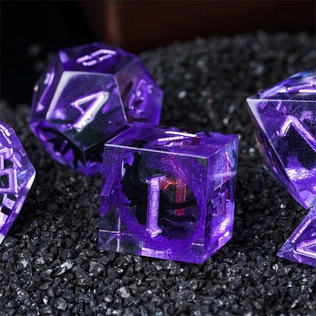 Spider in Clear & Purple Filled Sharp Resin - 7pcs RPG Dice Set