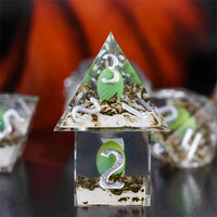 Thumbnail for Green Dragon Egg in Clear Filled Sharp Resin - 7pcs RPG Dice Set