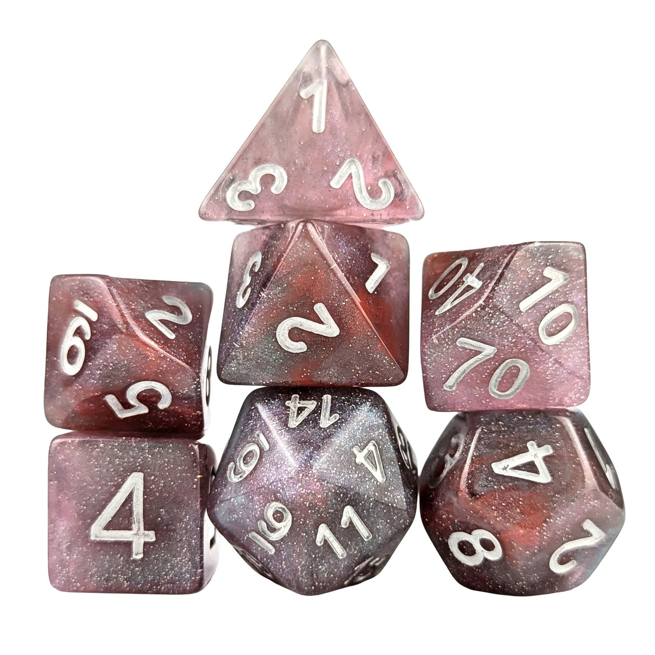 Glitter in Red & White Resin - 7pcs RPG Full Dice Set