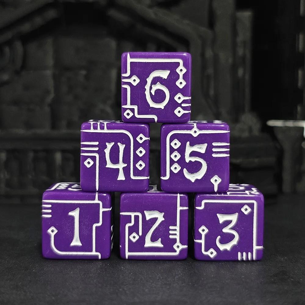 30pcs D6 16mm Dice Acrylic Circuit White Font Purple