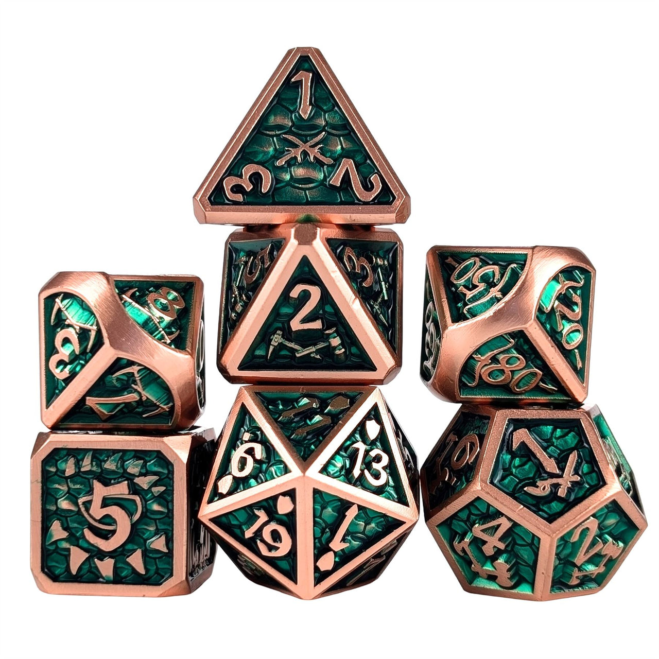 Forest Green Monster in Copper Metal - 7pcs RPG Dice Set