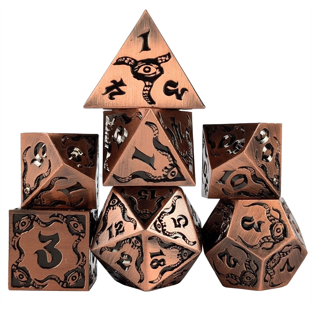 Tentacles in Copper Metal - 7pcs RPG Dice Set