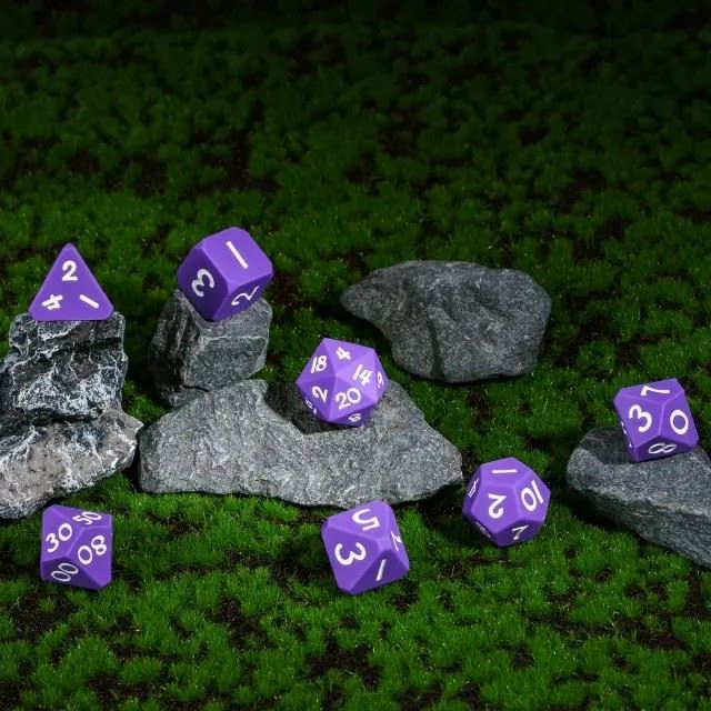 White on Solid Purple Silicone - 7pcs RPG Full Dice Set