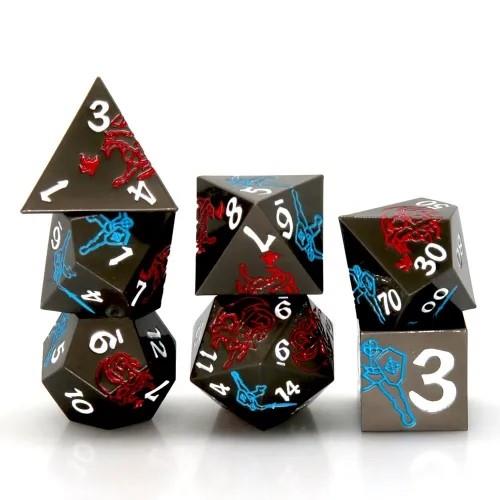 Red and Blue in Nickel Metal - 7pcs RPG Dice Set