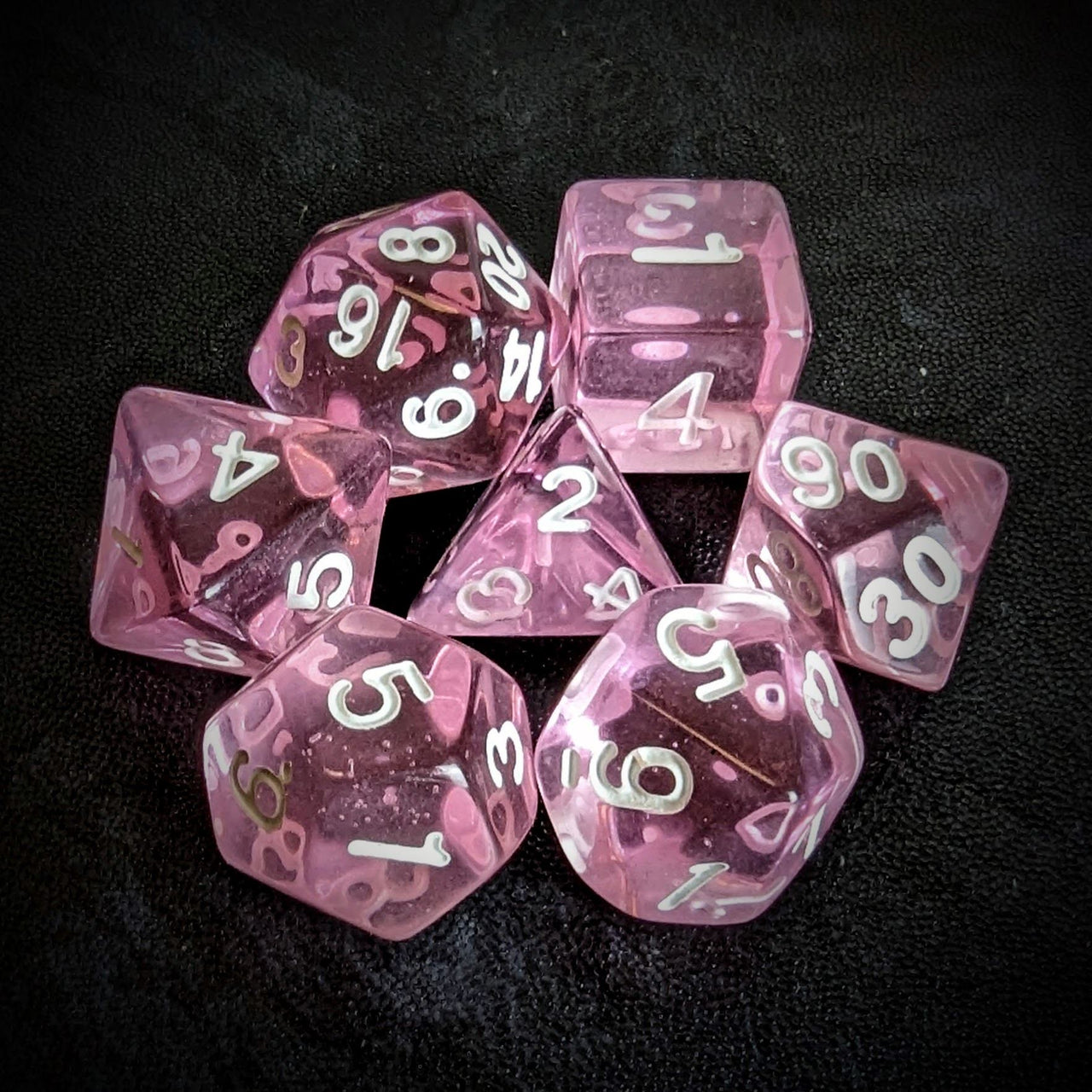 Clear Pink Acrylic - 7pcs RPG Full Dice Set Top