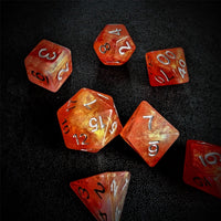 Thumbnail for Glitter in Orange & Red Resin - 7pcs RPG Full Dice Set