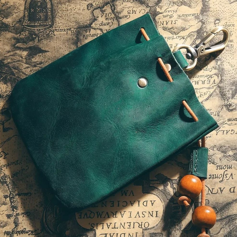 Green Leather Pouch with Belt Clip - Storage Bag