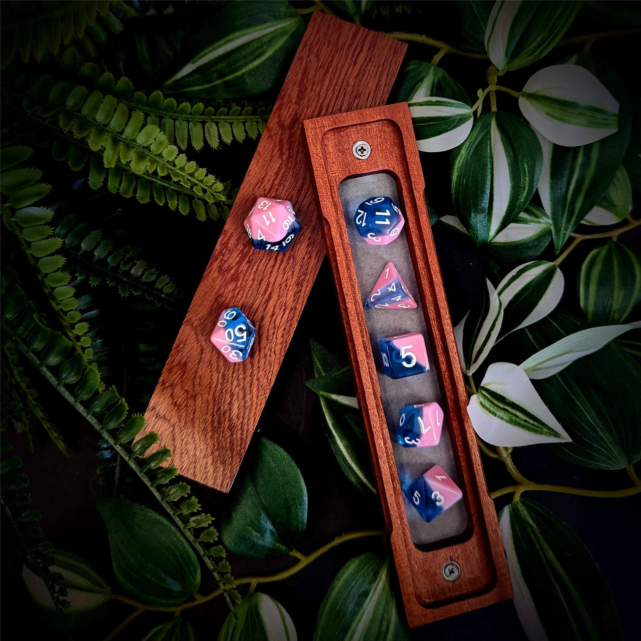 Layered Blue & Pink Resin - 7pcs RPG Full Dice Set