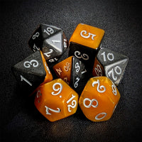 Thumbnail for Blend of Black & Orange Acrylic - 7pcs RPG Full Dice Set Top