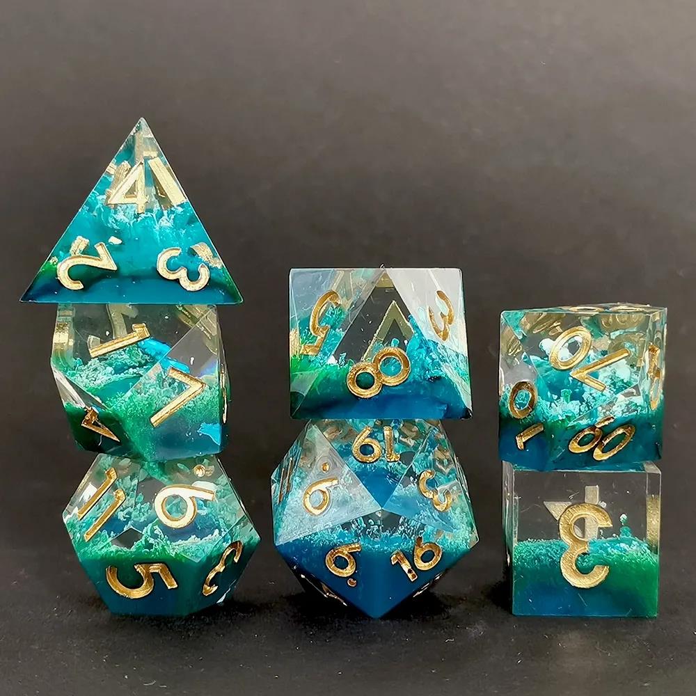 Sea Floor in Blue & Clear Layered Sharp Resin - 7pcs RPG Dice Set