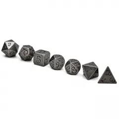 Silver Metal with Black Dragon Font - 7pcs RPG Dice Set
