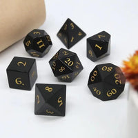 Thumbnail for 7pcs Dice Gem Stone Obsidian Gold Font Black