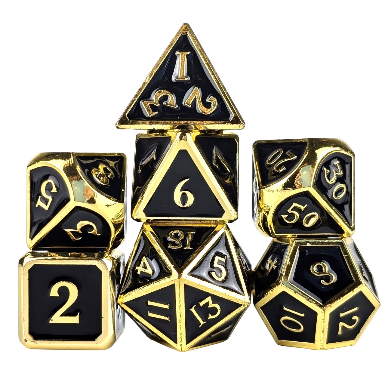 Black in Gold Metal - 7pcs RPG Dice Set