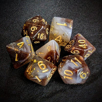 Thumbnail for Glitter in White & Brown Acrylic - 7pcs RPG Full Dice Set Top