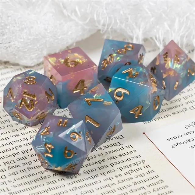 Candy in Blue & Pink with Copper Foil Sharp Resin - 7pcs RPG Dice Set