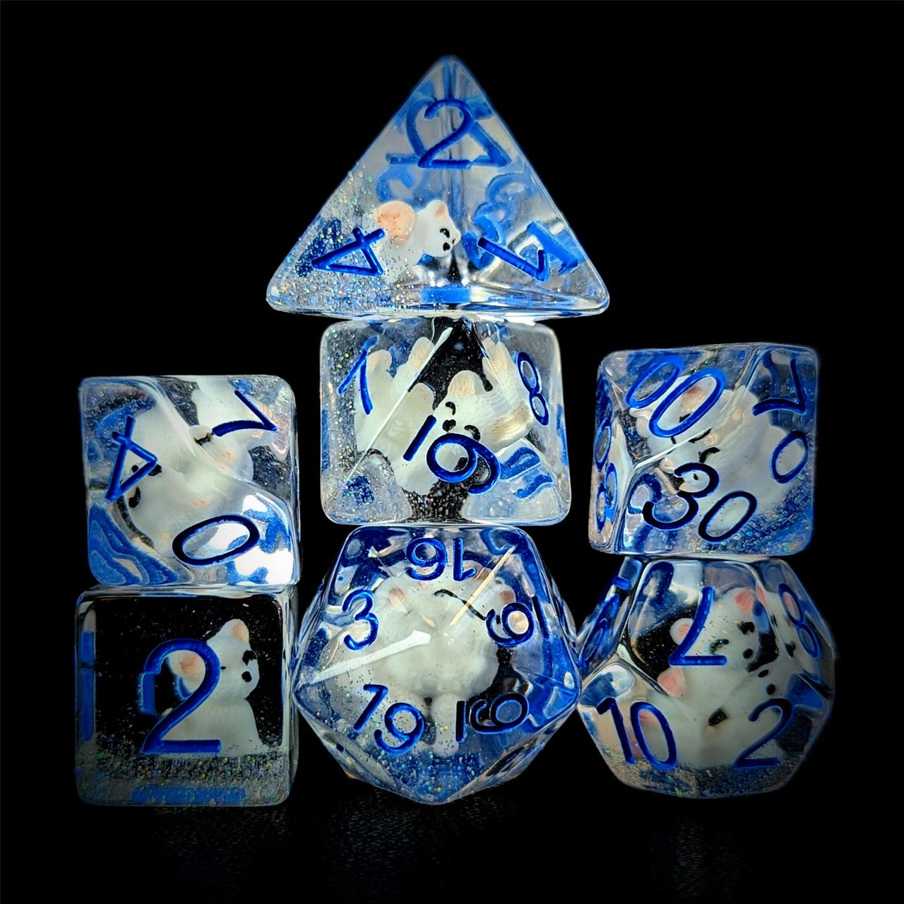 White Fox in Clear Resin - 7pcs RPG Full Dice Set