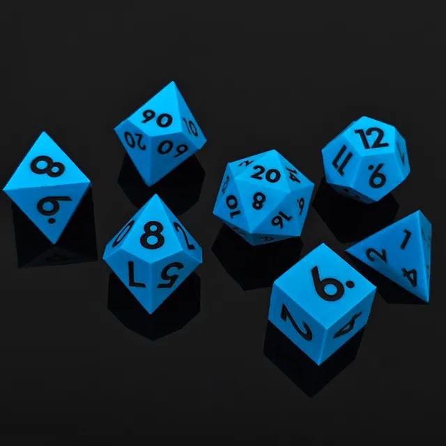 Black on Solid blue Silicone - 7pcs RPG Full Dice Set