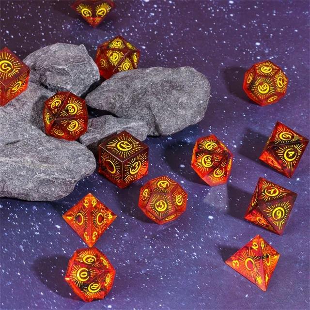 Moon on Clear & Red with Candy Sharp Resin - 7pcs RPG Dice Set