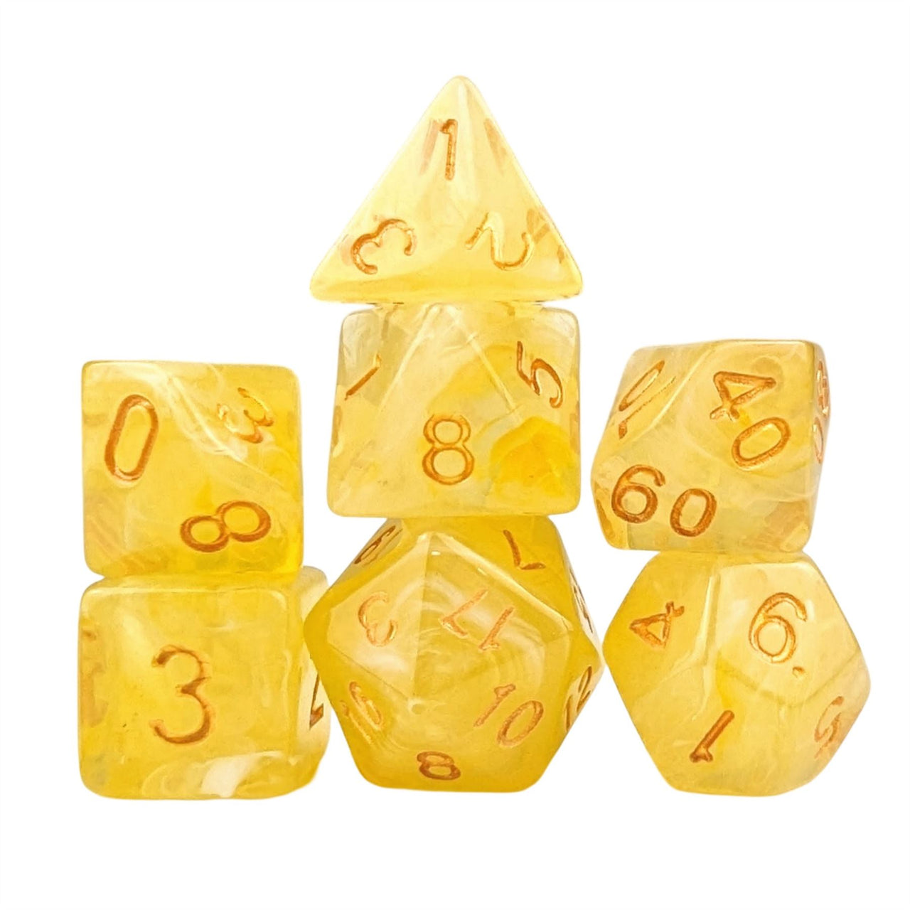 Yellow Silk Acrylic - 7pcs RPG Full Dice Set White Stack