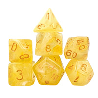 Thumbnail for Yellow Silk Acrylic - 7pcs RPG Full Dice Set White Stack