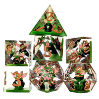 Thumbnail for Goblin in Green & Clear Filled Sharp Resin - 7pcs RPG Dice Set