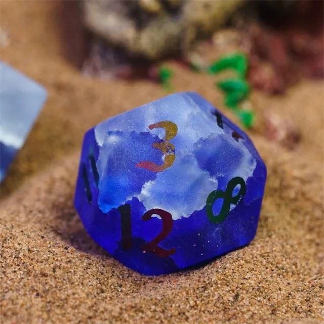 Cracked & Frosted Clear Blue Glass - 7pcs RPG Dice Set