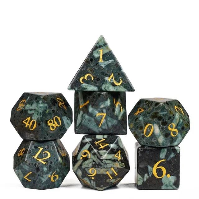 Green Grass Flower Jasper Gemstone - 7pcs RPG Dice Set