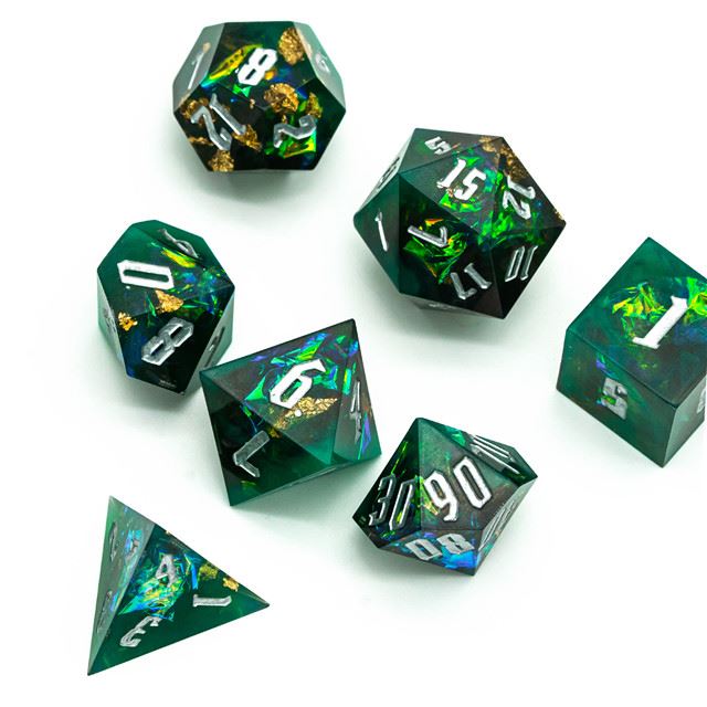 Candy in Green & Black Sharp Resin - 7pcs RPG Dice Set