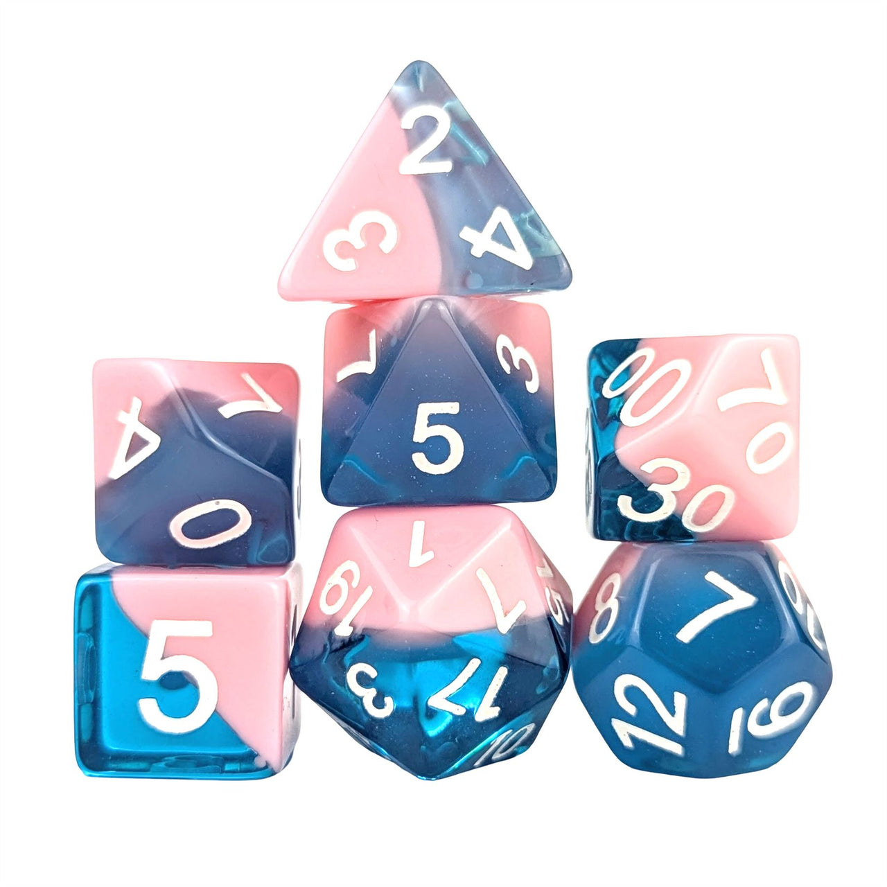 Layered Blue & Pink Resin - 7pcs RPG Full Dice Set