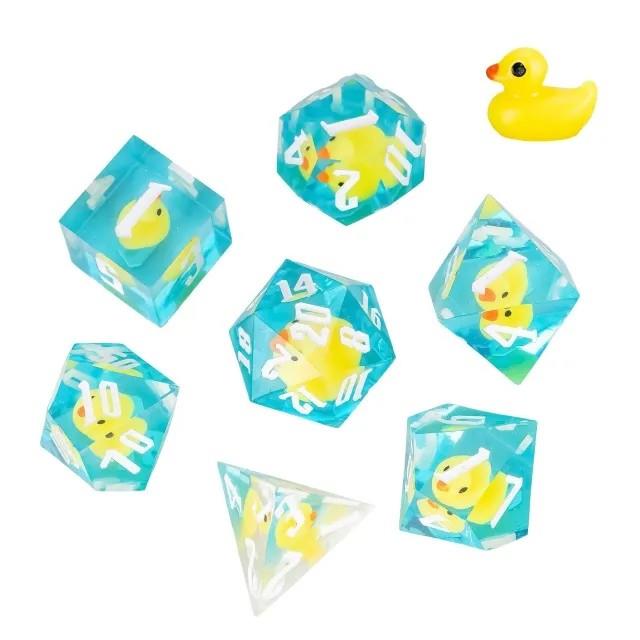 7pcs Dice Sharp Filled Duck White Font Blue Clear