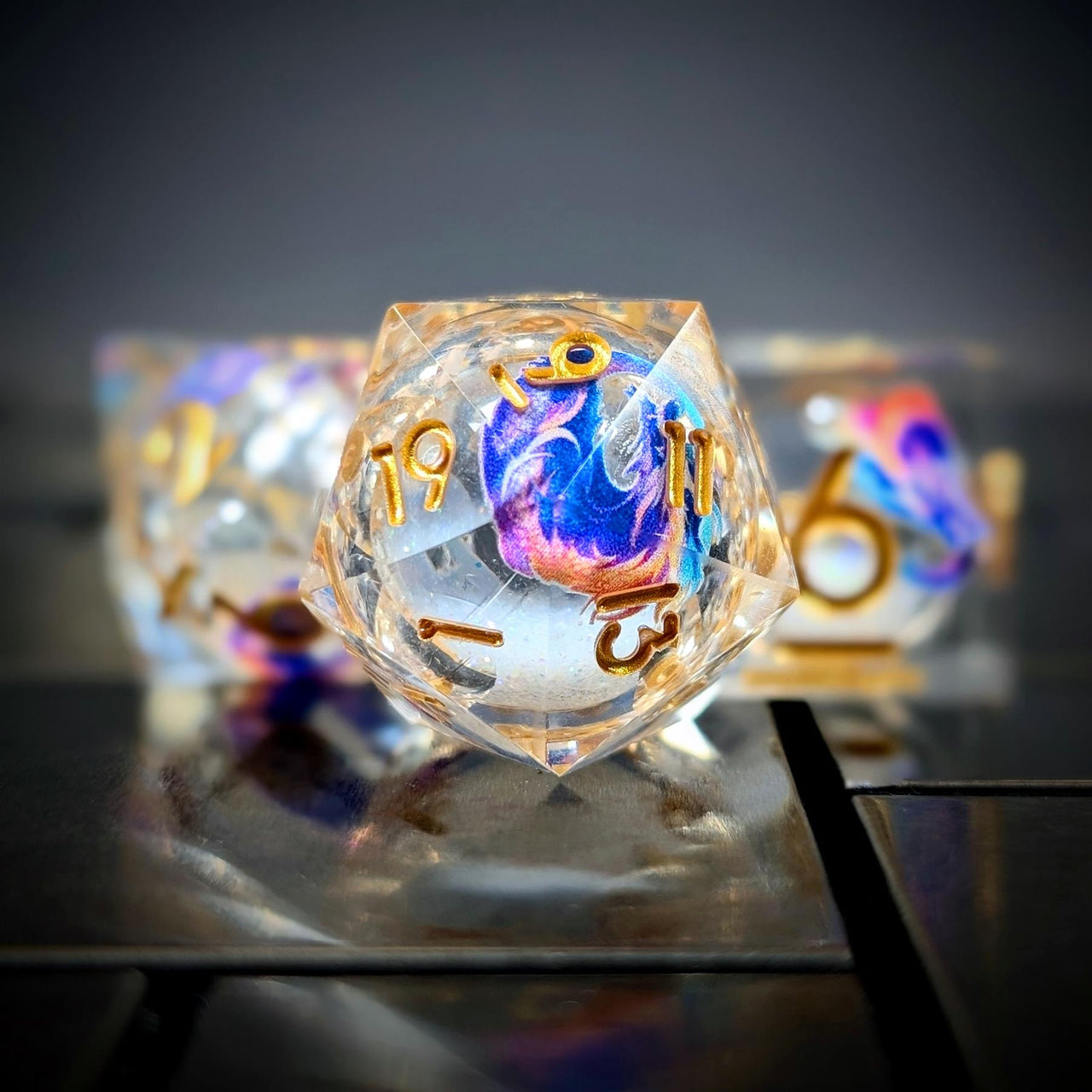 7pcs Dice Sharp Filled Liquid Gold Font Circle Dragon Clear