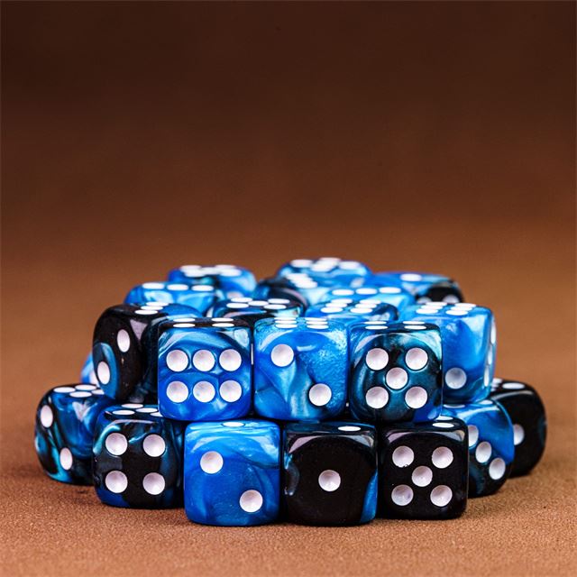 12mm Blue & Black Acrylic - 10pcs D6 RPG Dice Set