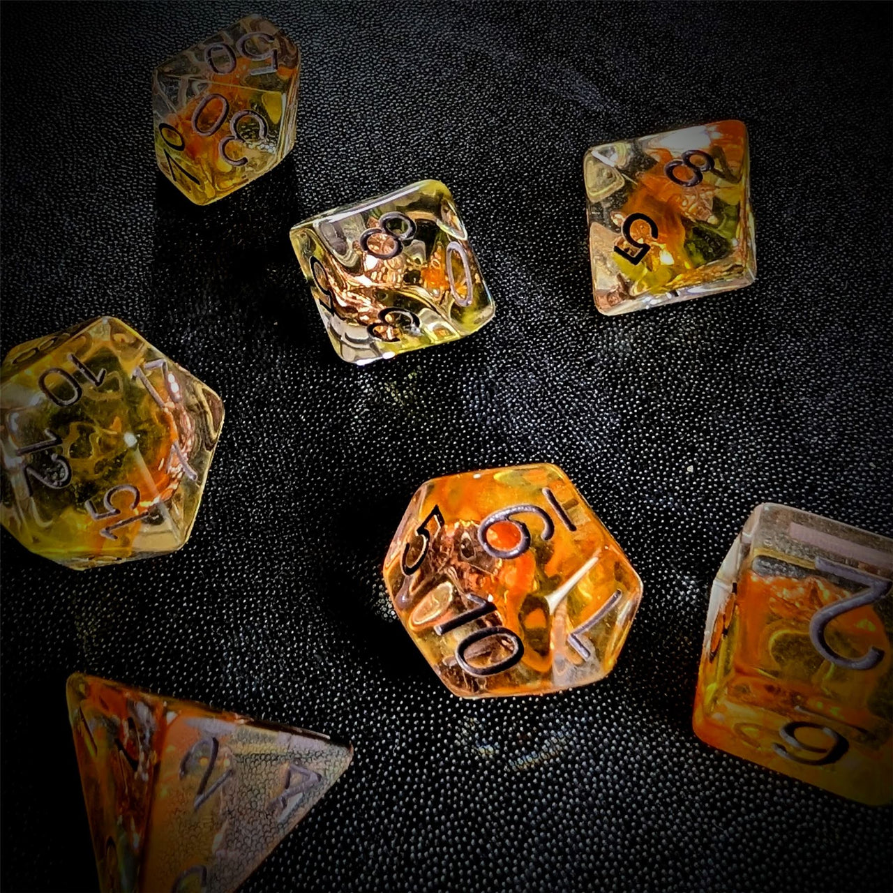 Sun Shield in Clear & Yellow Resin - 7pcs RPG Full Dice Set