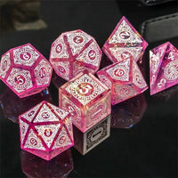 Thumbnail for White Pattern on Pink with Candy Sharp Resin - 7pcs RPG Dice Set