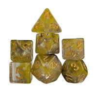 Thumbnail for Yellow & Grey Swirl in Clear Resin - 7pcs RPG Full Dice Set