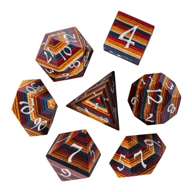 Layered Rainbow Wood - 7pcs RPG Dice Set