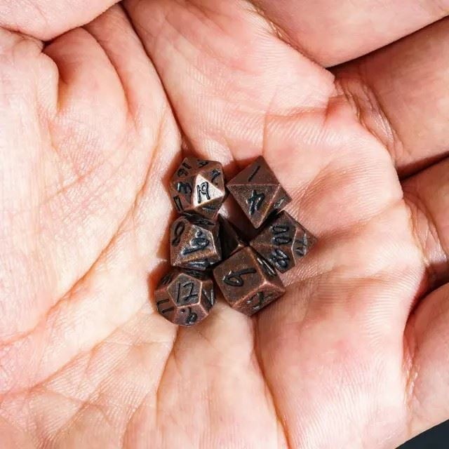 Worn Wash and Copper Dwarven Totem with Mini Dice - Pendant