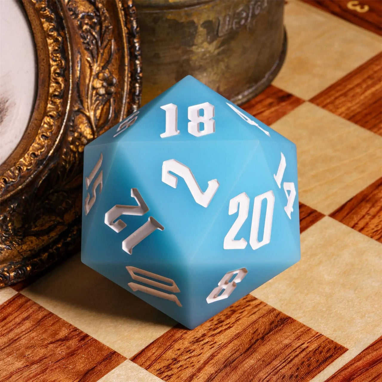 White on Solid Blue Silicone - D20 RPG Dice