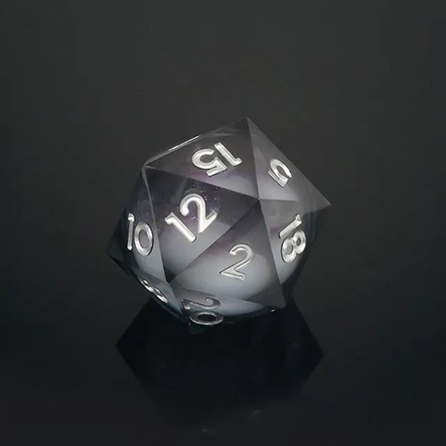 Glitter in Clear & Black Liquid Sharp Resin - D20 RPG Dice