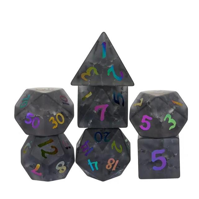 7pcs Dice Gem Glass Frosted Rainbow Font Cracked Grey