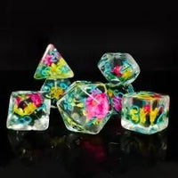 Thumbnail for 7pcs Dice Resin Filled Blue Font Flowers Pink Yellow