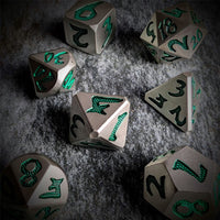 Thumbnail for Green Font in Silver Metal - 7pcs RPG Dice Set