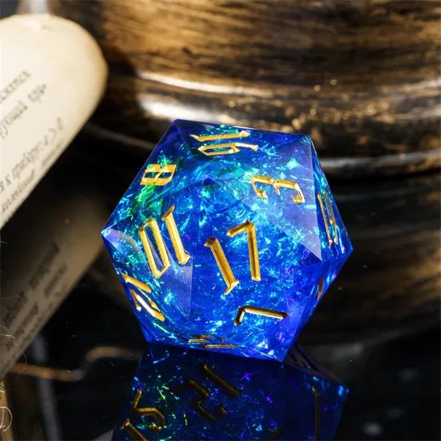 Candy in Blue with White Foil Sharp Resin - D20 RPG Dice