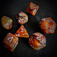 Thumbnail for Glitter in Orange & Brown with Gold Resin - 7pcs RPG Full Dice Set