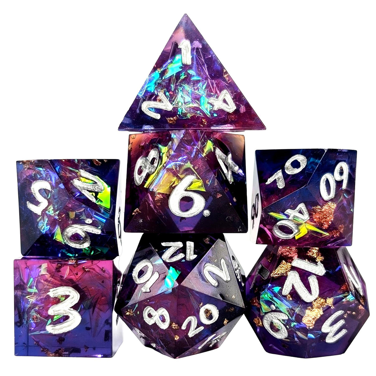 Candy in Pink & Black Sharp Resin - 7pcs RPG Dice Set