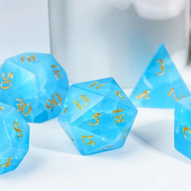 Cracked & Frosted Sky Blue Glass - 7pcs RPG Dice Set