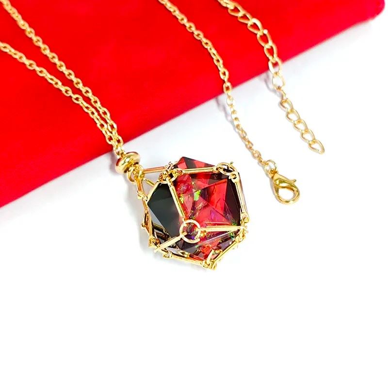 Black & Red with Gold Chain D20 Necklace