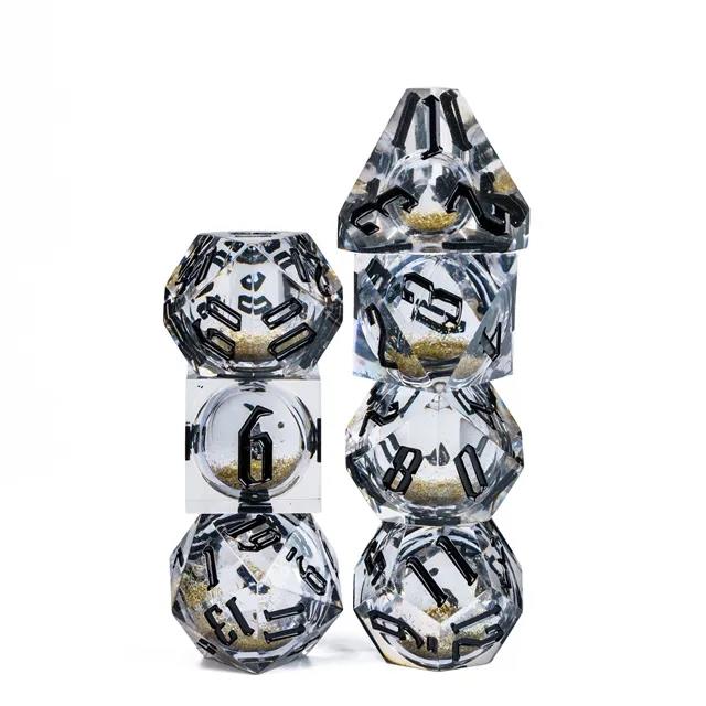 Gold Glitter in Clear Liquid Filled Sharp Resin - 7pcs RPG Dice Set