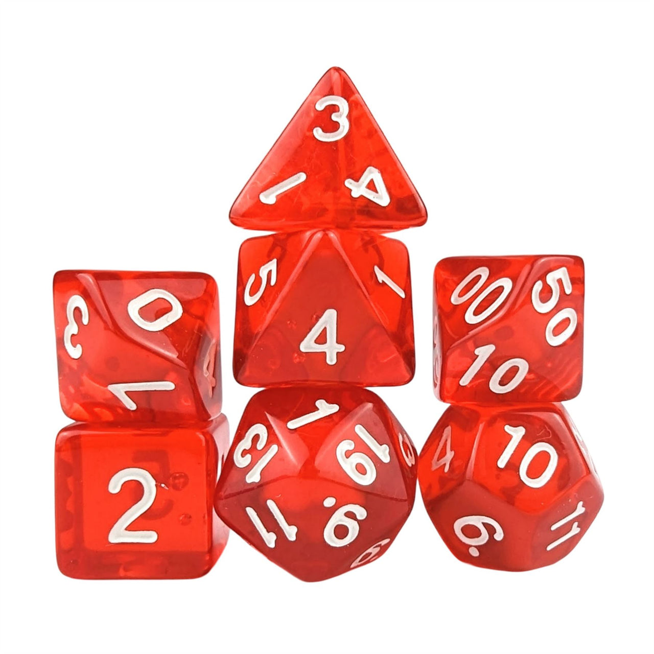 Clear Red Acrylic - 7pcs RPG Full Dice Set White Stack