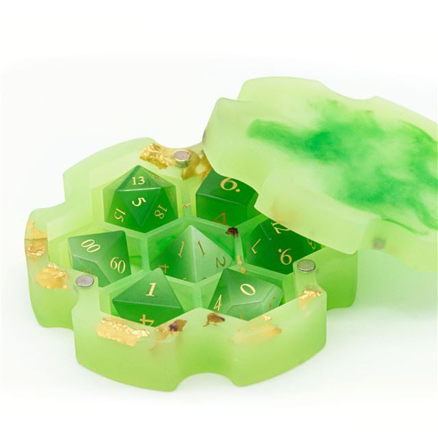 Frosted Gold & Green Resin with 7 Slots - Dice Storage